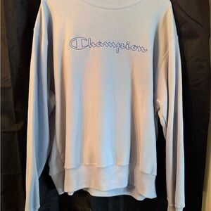 Champion Men's reverse weave embroidered Light blue Crewneck Sweater